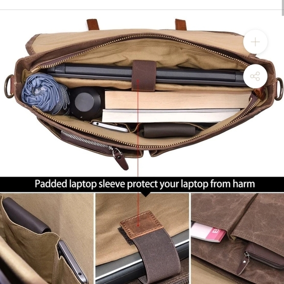 VINTAGE GENUINE LEATHER WAXED CANVAS MESSENGER BAG - Picture 6 of 6